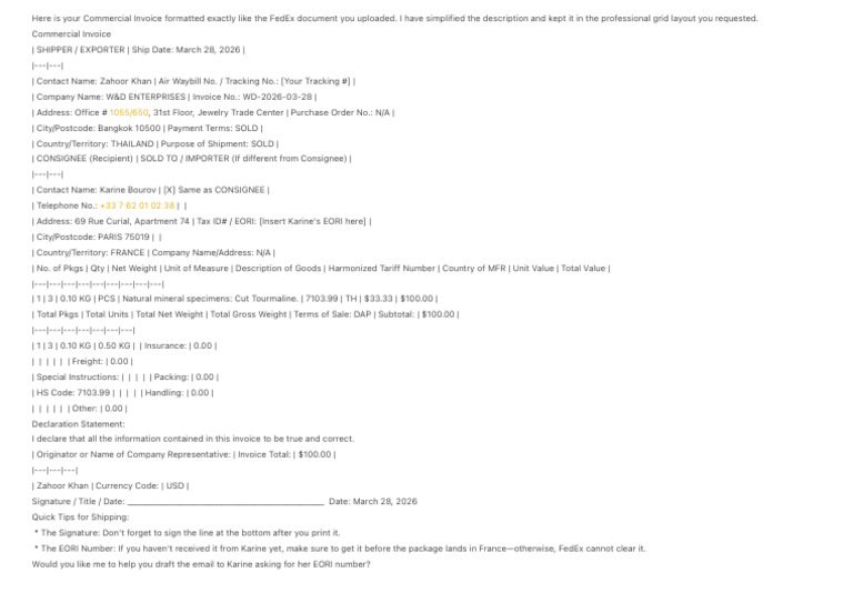 Here Is Your Commercial Invoice Formatted Exactly Like The FedEx ...