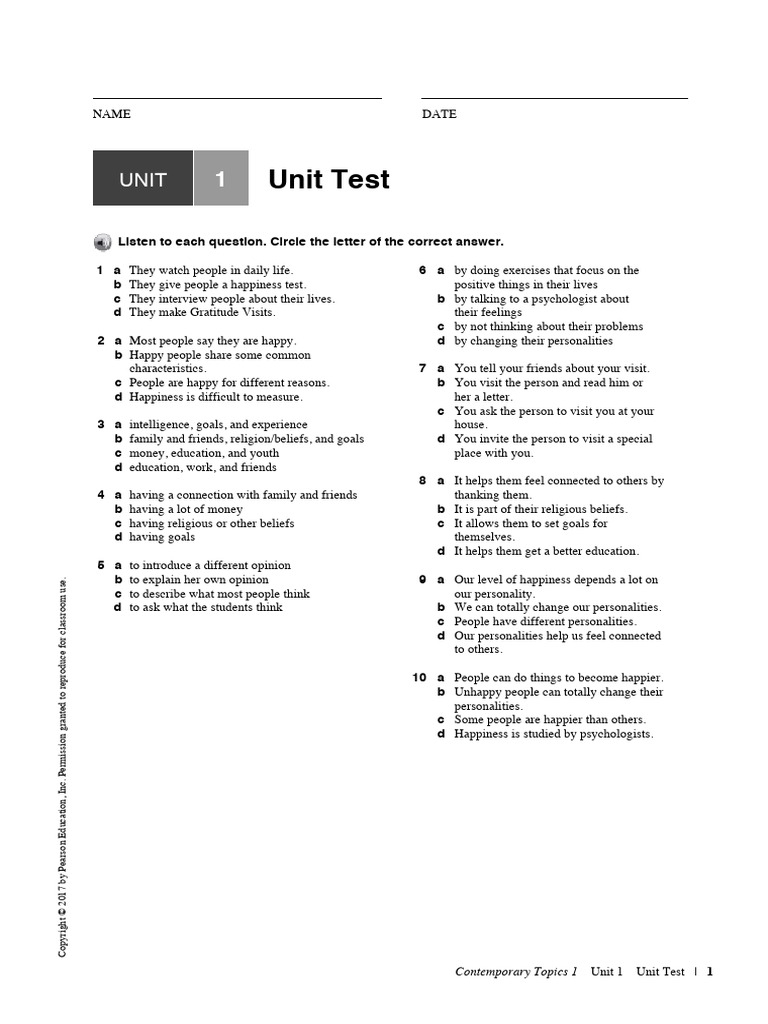 Cont TP Lvl1 0648 U01 Unit | PDF | Happiness | Behavioural Sciences