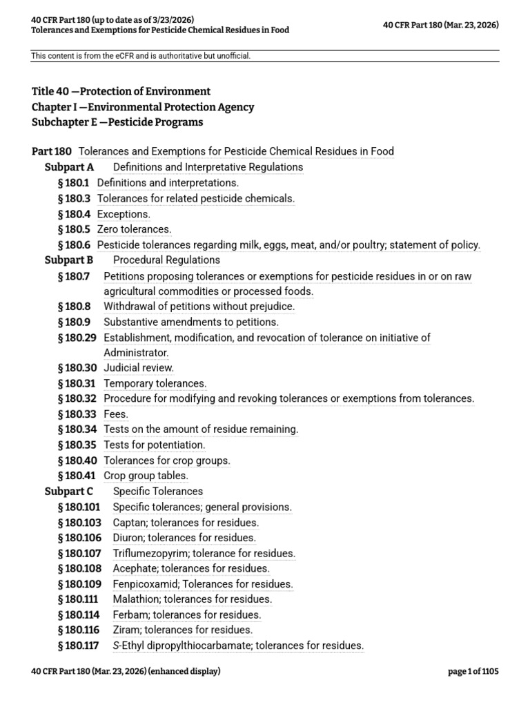 U.S. EPA 40 CFR Part 180 | PDF | Pesticide | United States ...