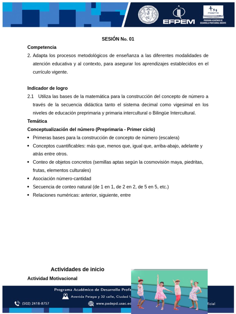 Sesión 1, Clase | PDF | Educación de la primera infancia | Enseñando