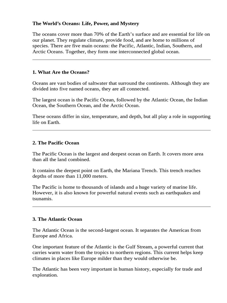 The World Oceans | PDF | Oceans | Marine Biology