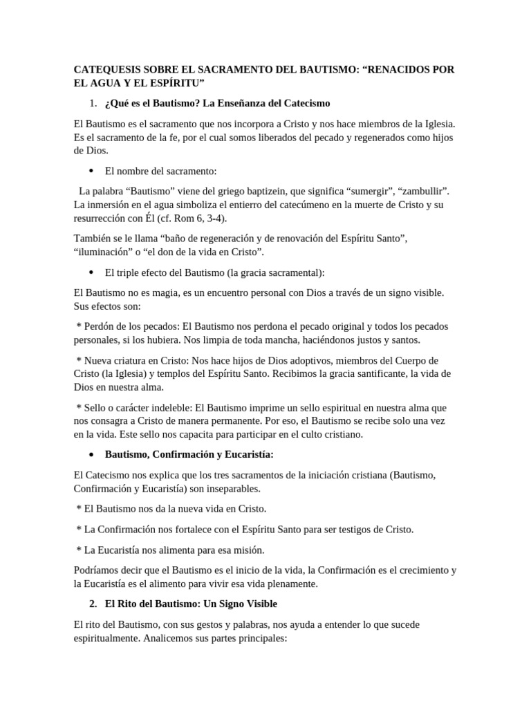 Catequesis Sobre El Sacramento Del Bautismo | PDF | Bautismo | Cristo ...