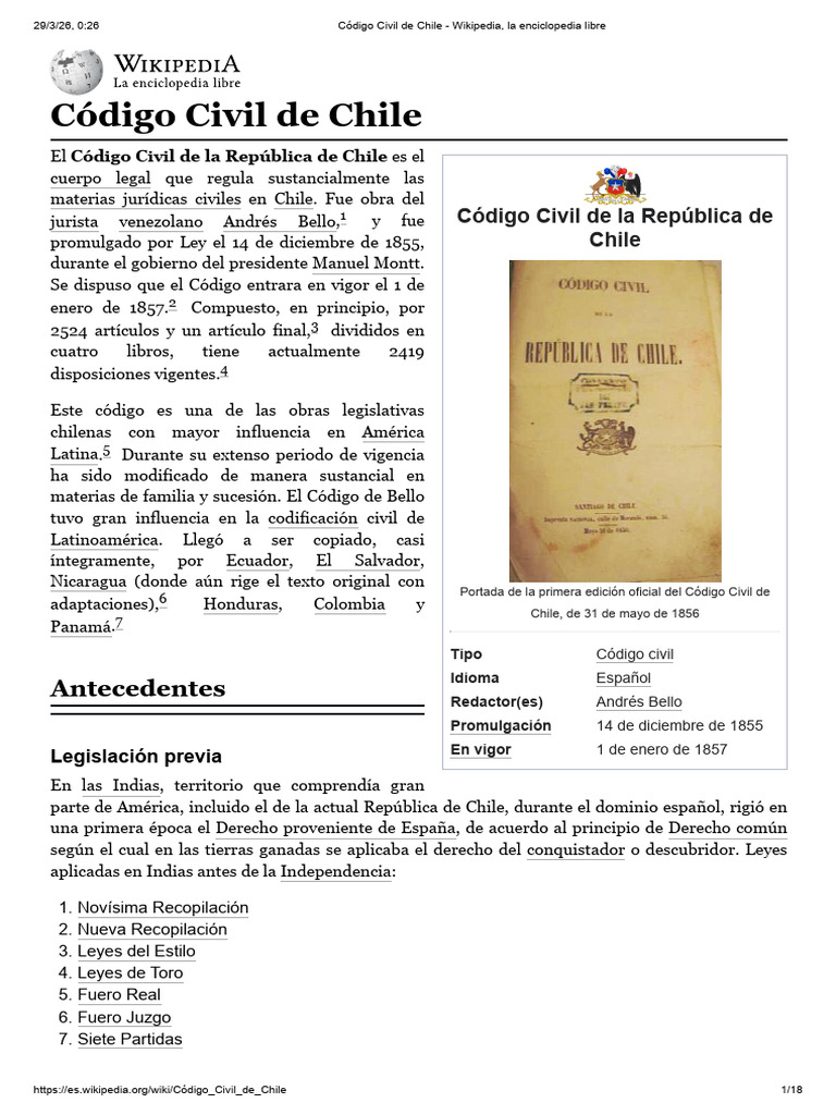 Código Civil de Chile - Wikipedia, La Enciclopedia Libre | PDF