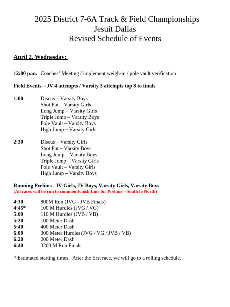 2025 Revised District Meet Info | PDF | Track And Field | Games Of ...