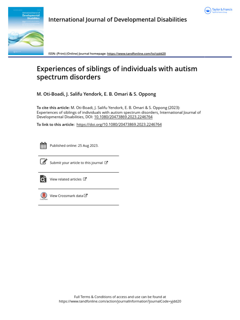 Experiences of Siblings of Individuals With Autism Spectrum Disorders ...