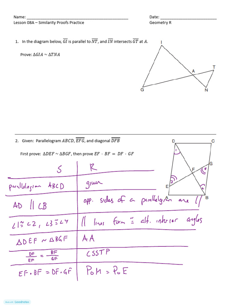 Lesson 08A - Similarity Proofs Practice - Extended | PDF | Geometry ...