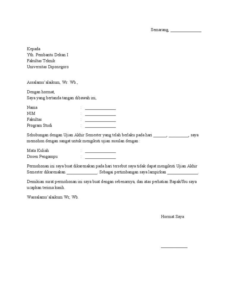 Surat Permohonan Ujian Susulan