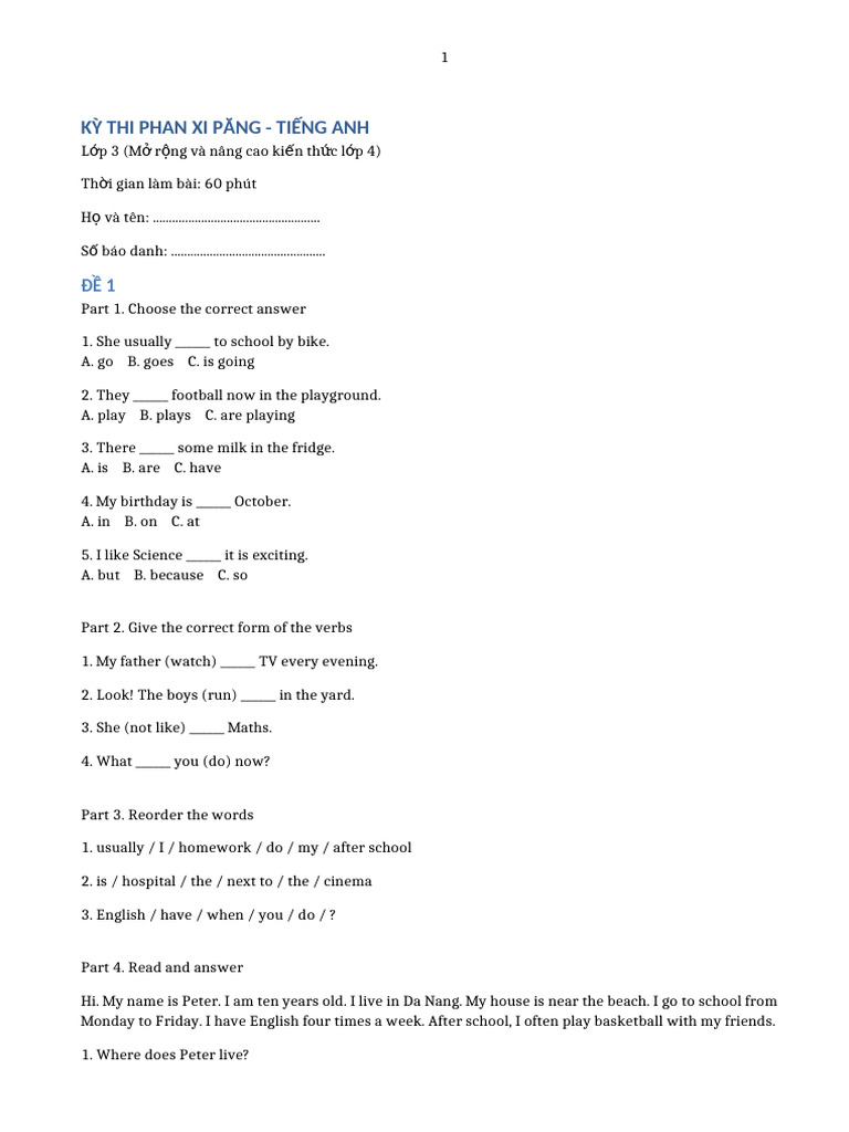 4 de Thi Phan Xi Pang Nang Cao | PDF | Linguistics