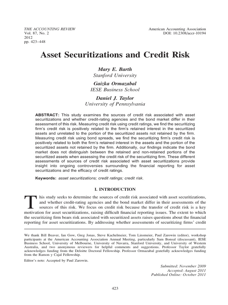 Asset Securitizations and Credit Risk | PDF | Securitization | Credit ...