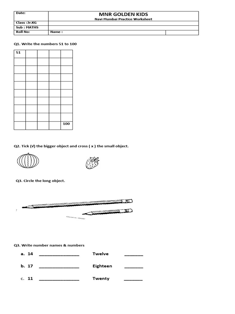 JR KG 3rd Term Maths Practice Worksheet | PDF