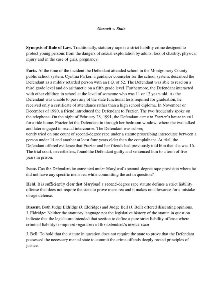 V State (Statutory Rape SL Crime) PDF Mens Rea Strict