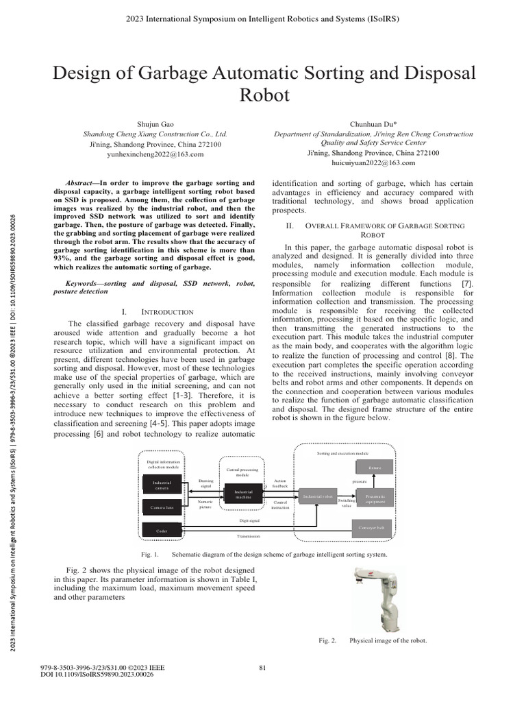 Design of Garbage Automatic Sorting and Disposal Robot | PDF | Accuracy ...