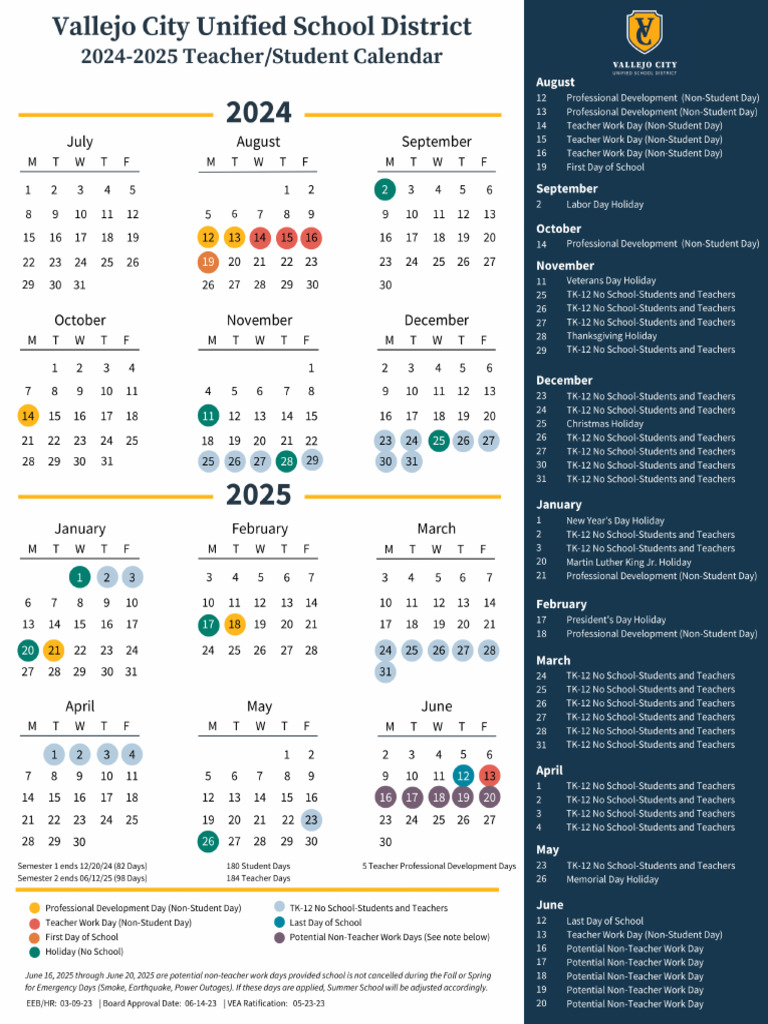VCUSD Work Calendar | PDF