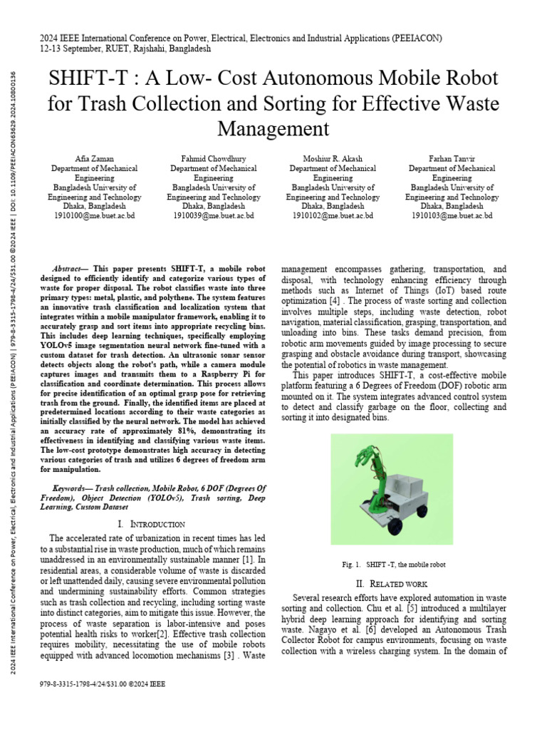 SHIFT-T A Low-Cost Autonomous Mobile Robot For Trash Collection and ...
