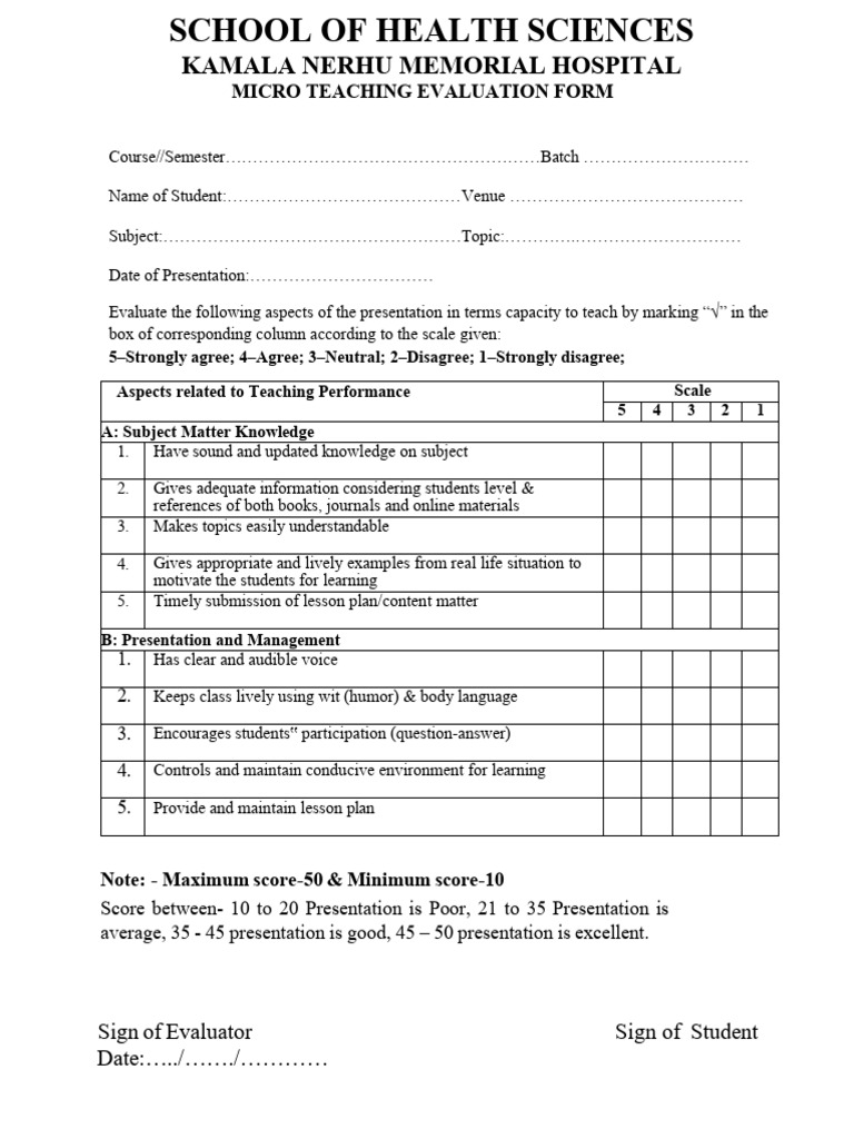 Micro Teaching Evaluation Format | PDF