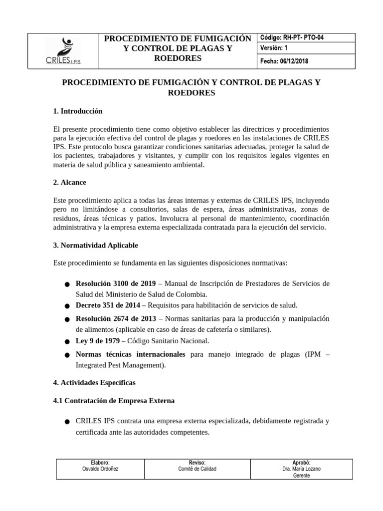 Grf-Pto 04 Procedimiento de Fumigación y Control de Plagas y Roedores | PDF