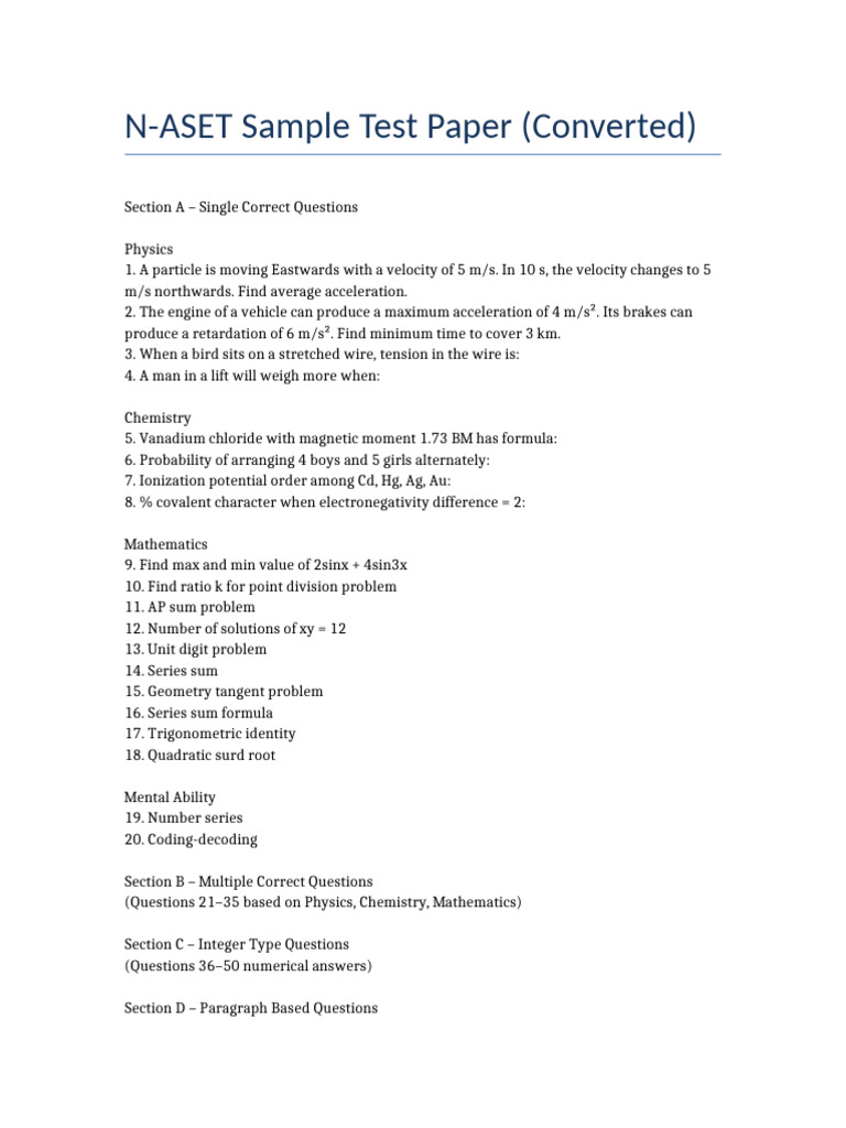 N-ASET Test Paper | PDF