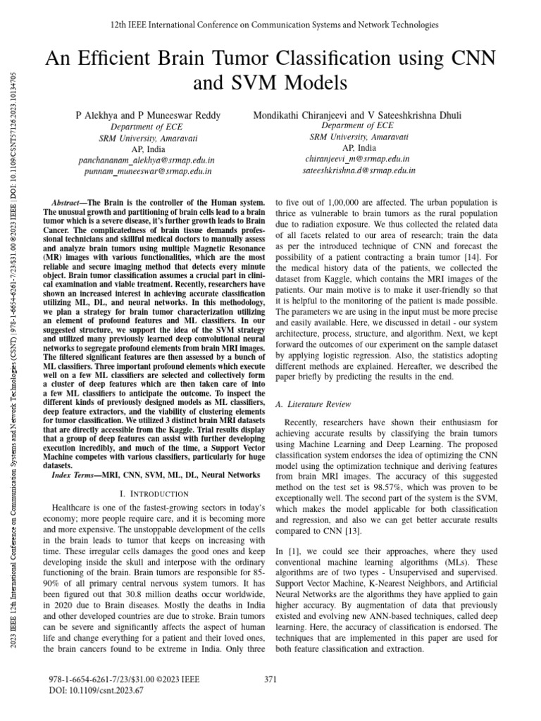 An Efficient Brain Tumor Classification Using CNN and SVM Models | PDF