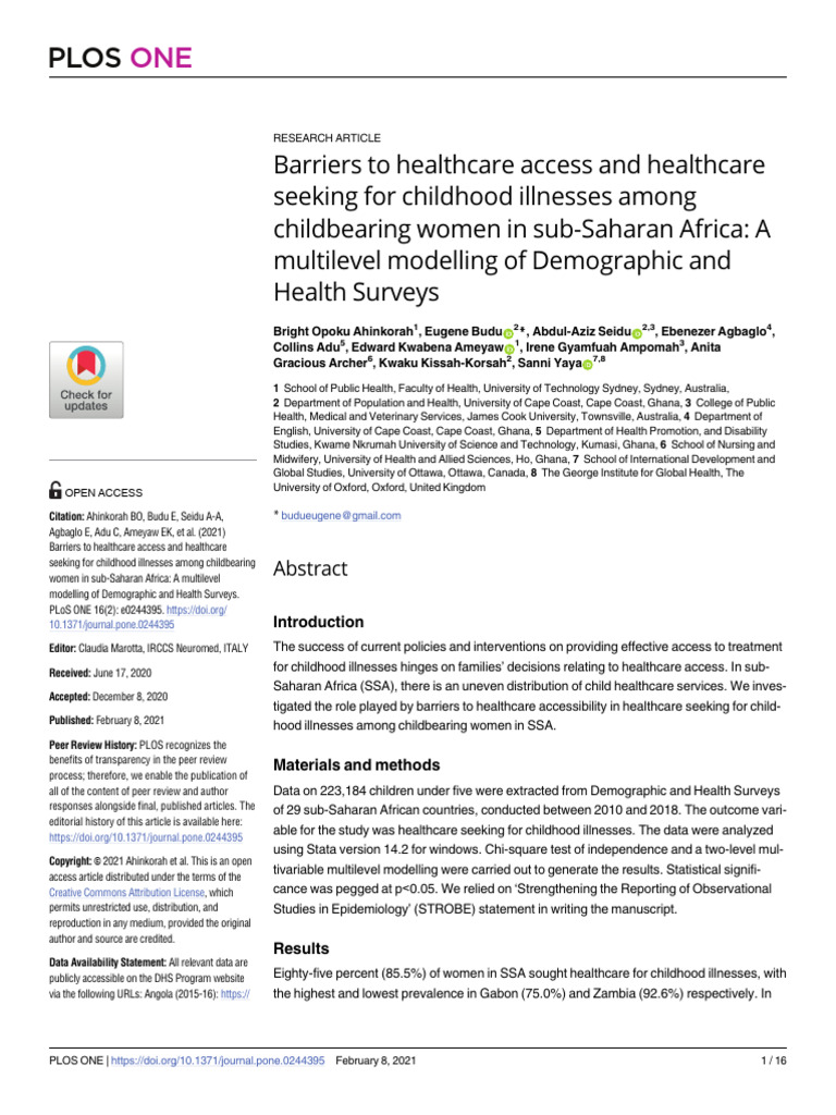 Barriers To Healthcare Access and Healthcare Seeki | PDF