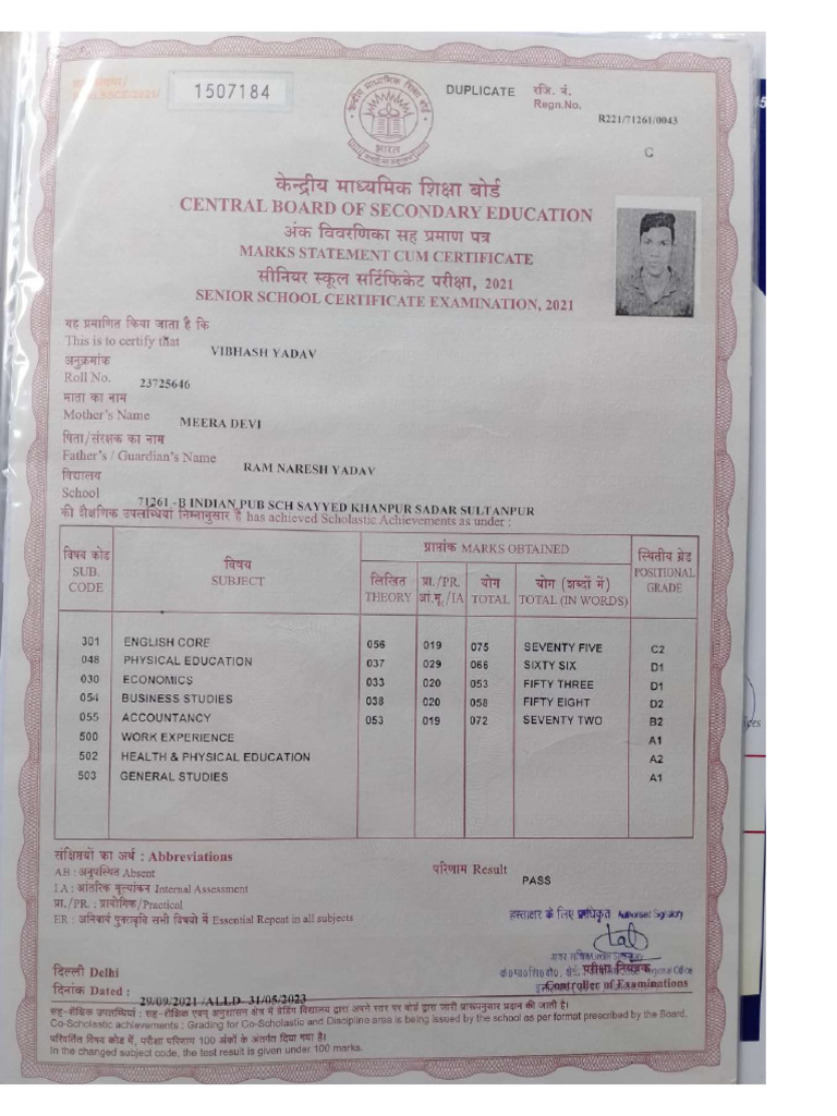 12 TH Marksheet | PDF