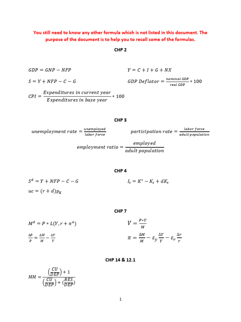 Formula Sheet-Final Exam | PDF