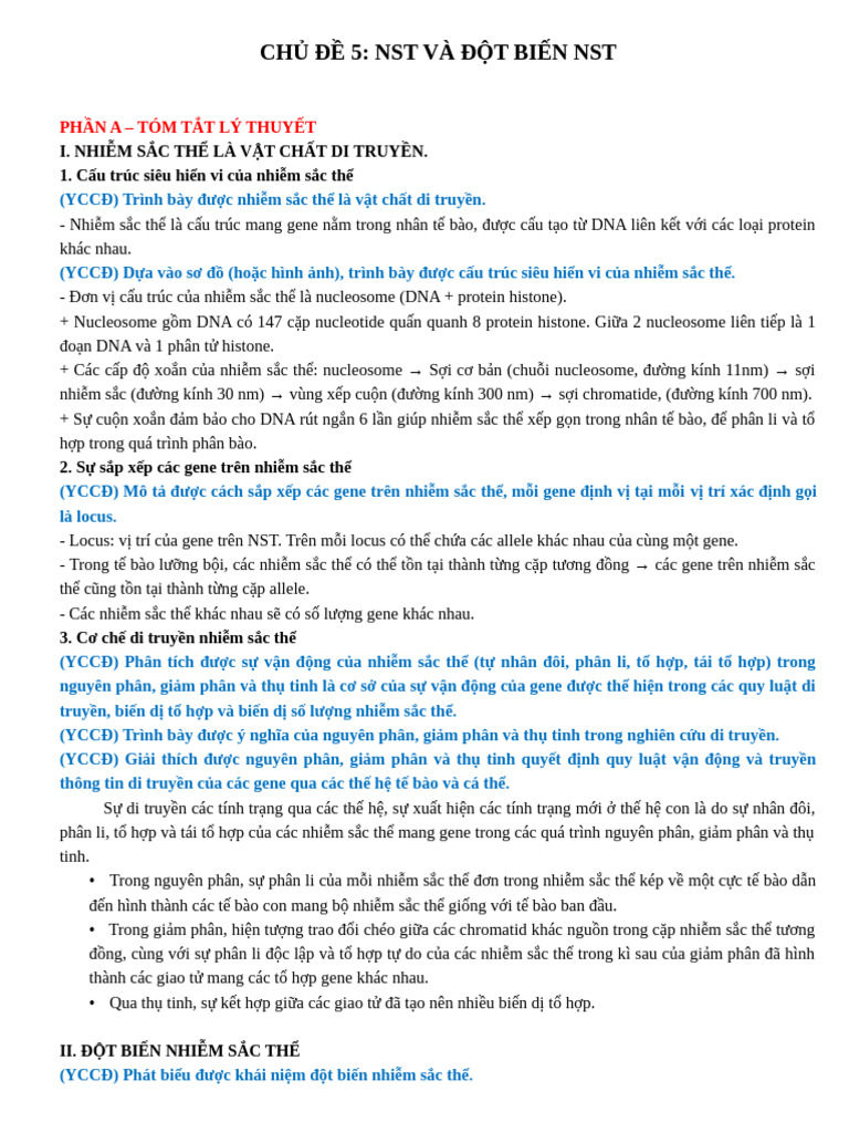 Đề Cđ 5 - Nst Và Đột Biến Nst | PDF