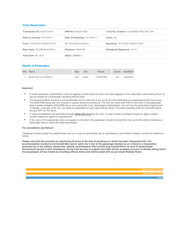 Train Ticket Confirmation Details | PDF