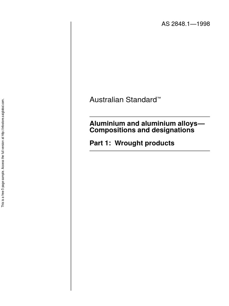 As 2848.1-1998 Aluminium and Aluminium Alloys - Compositions and ...