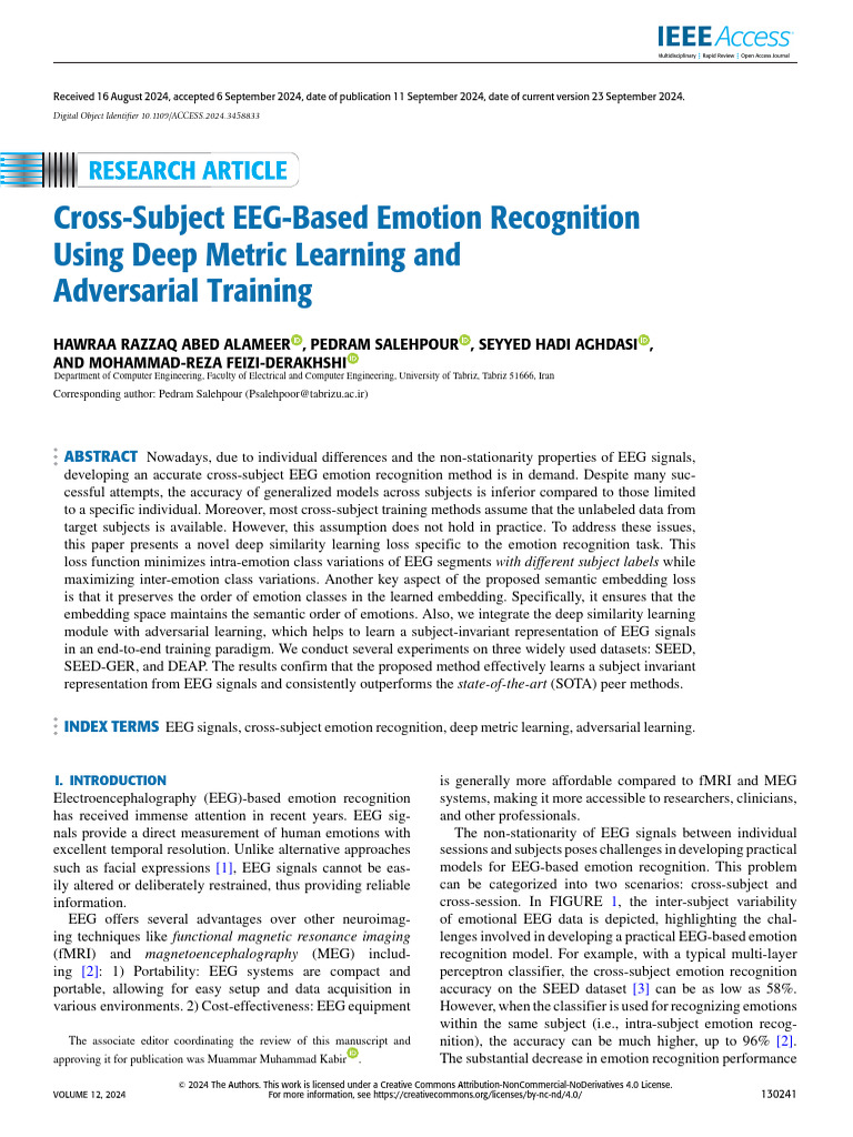 Cross-Subject EEG-Based Emotion Recognition Using Deep Metric Learning ...
