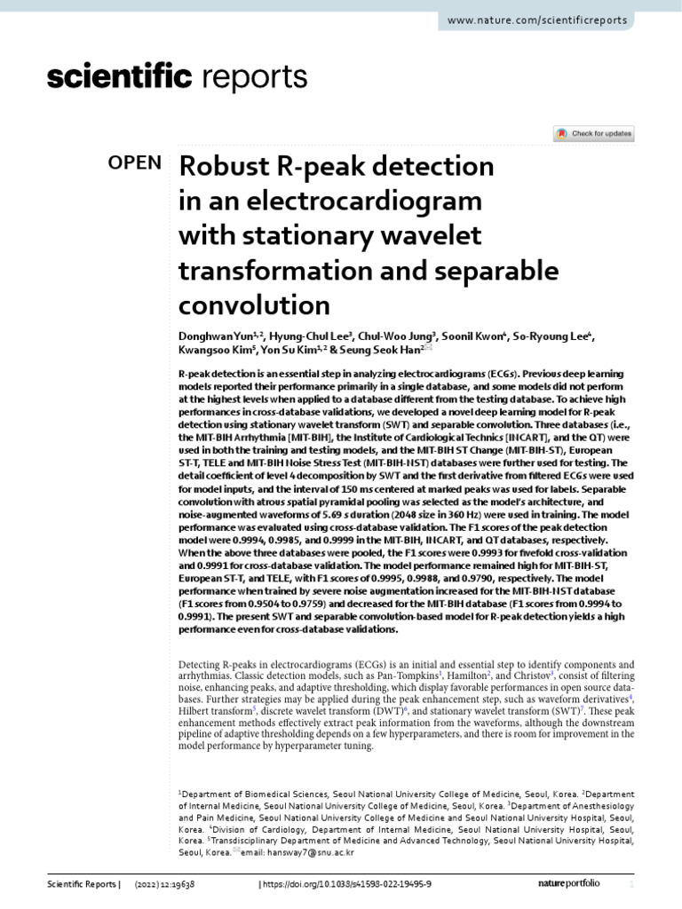 Robust R-Peak Detection in An Electrocardiogram With Stationary Wavelet ...
