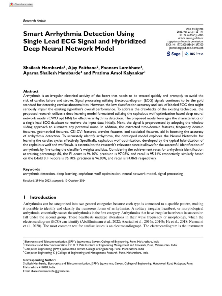 Hambarde Et Al 2025 Smart Arrhythmia Detection Using Single Lead Ecg ...