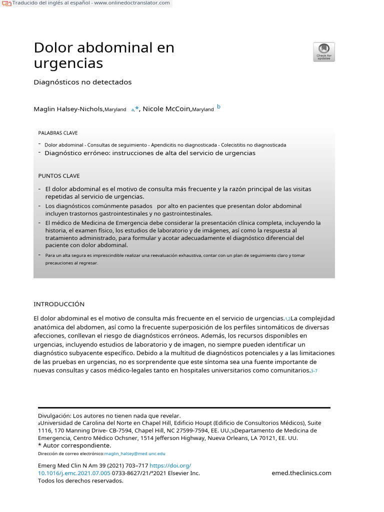Abdominal Pain in The Emergency Department (1) (1) .En - Es | PDF