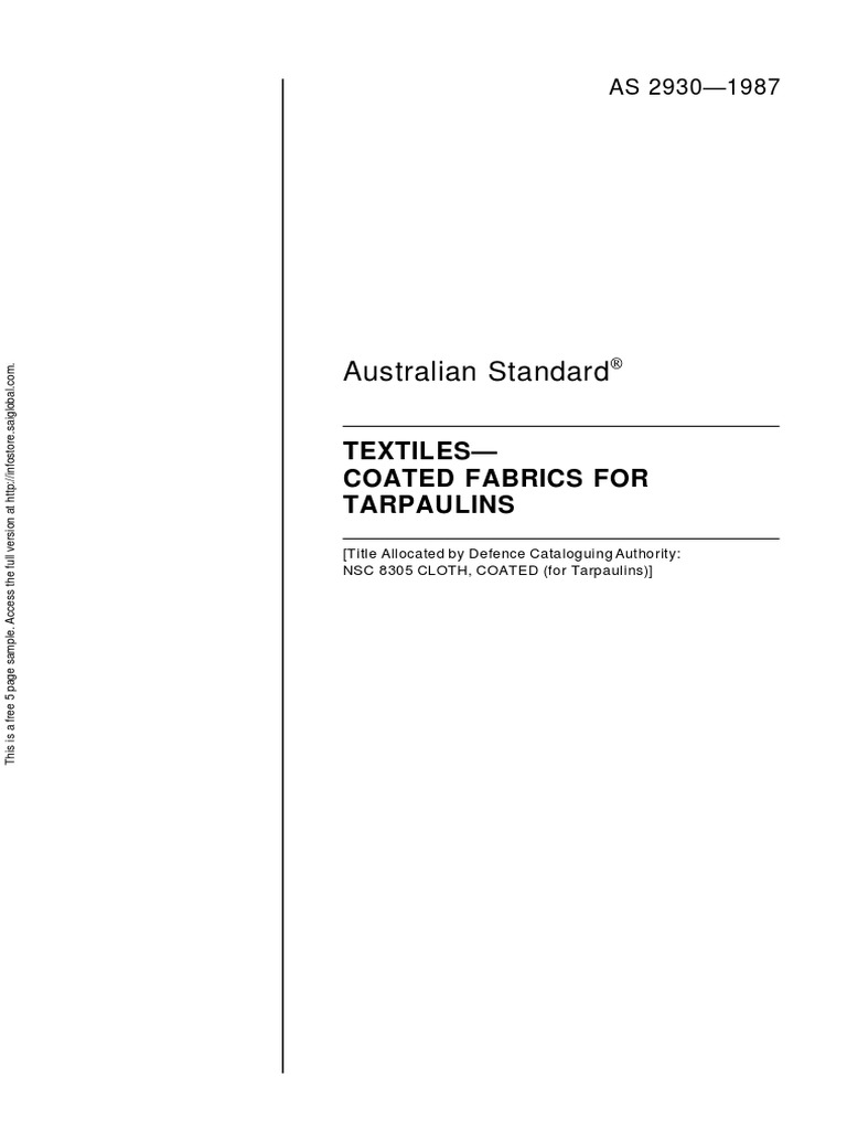 As 2930-1987 Textiles - Coated Fabrics For Tarpaulins | PDF | Textiles ...