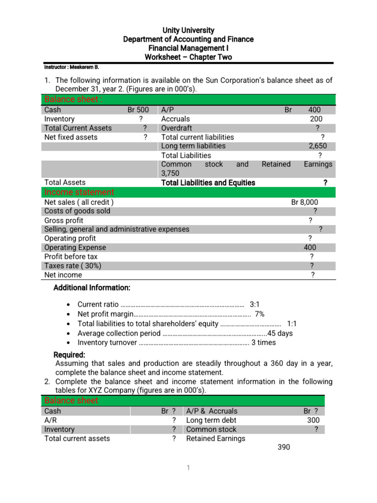 Worksheet - Financial Statement Analysis | PDF | Financial Accounting ...