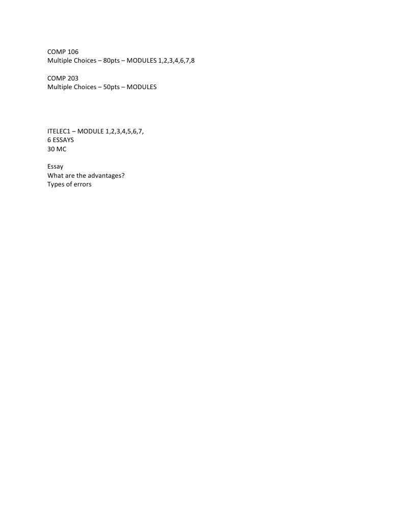 COMP 106 & 203 Exam Overview | PDF