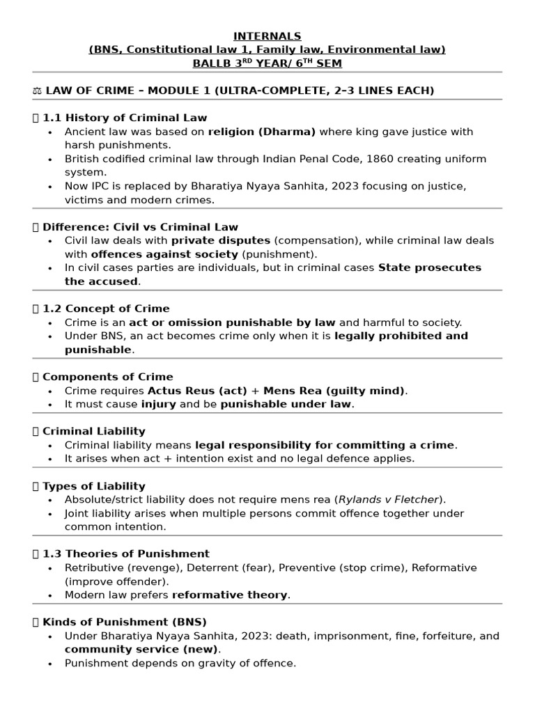 Sem 6 Internal Notes | PDF | Criminal Law | Will And Testament