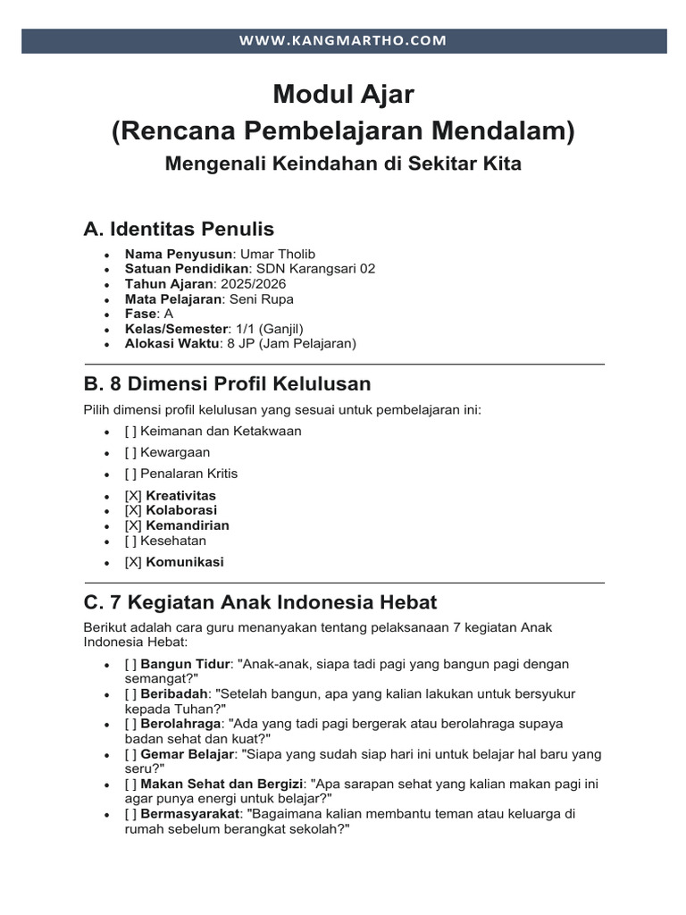 Modul Ajar RPM Seni Rupa SD | PDF