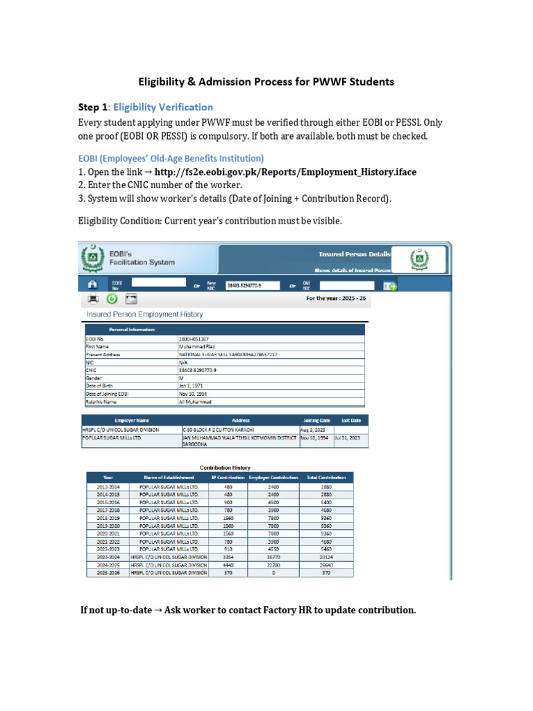 PWWF Admission - Process SOP | PDF