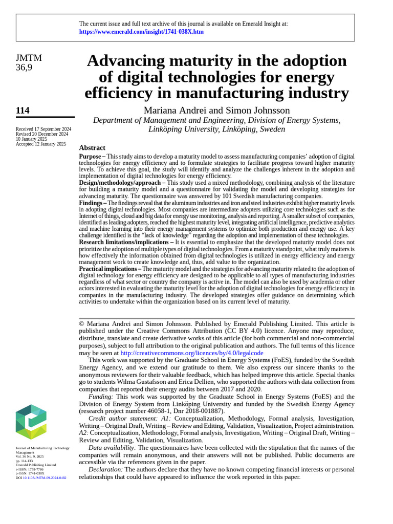 Advancing Maturity in The Adoption of Digital Technologies For Energy ...