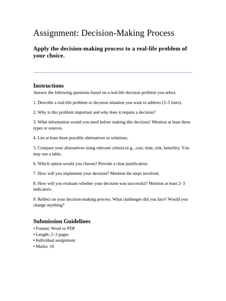Decision Making Assignment | PDF