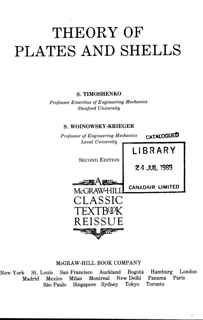 Timoshenko - Theory of Plates and Shells | PDF
