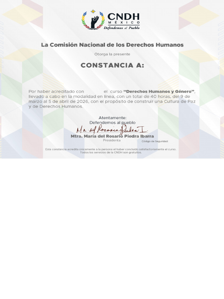 CDHG - Constancia Curso Derechos Humanos y Género | PDF