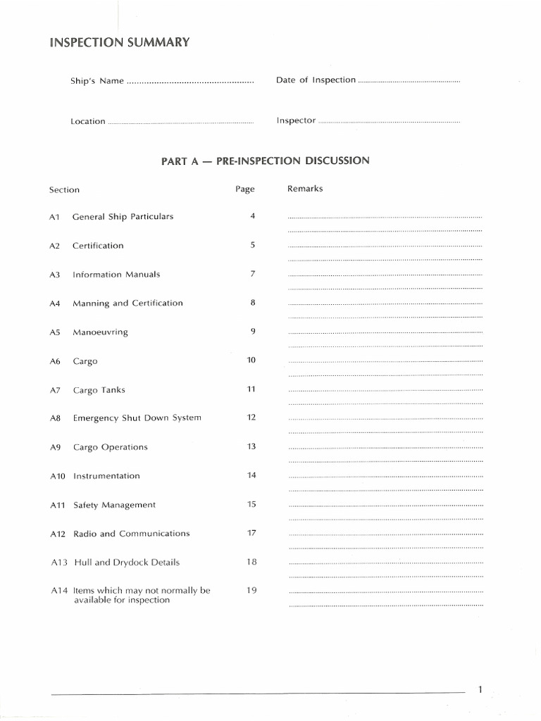 Inspection Summary Part A | PDF