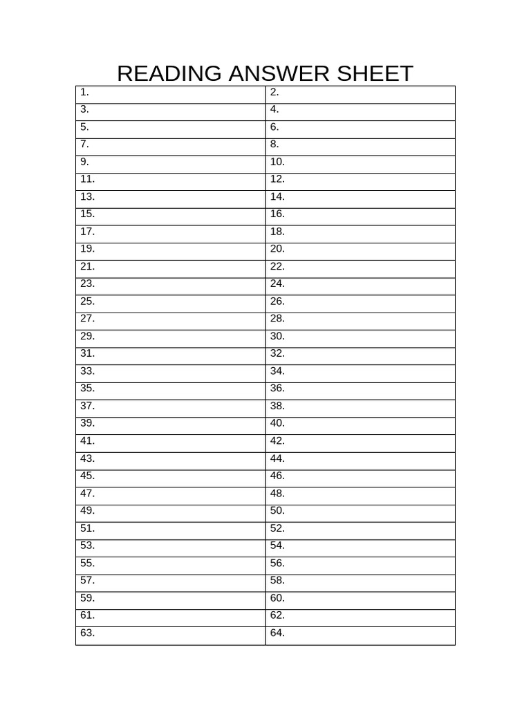 Reading Answer Sheet | PDF