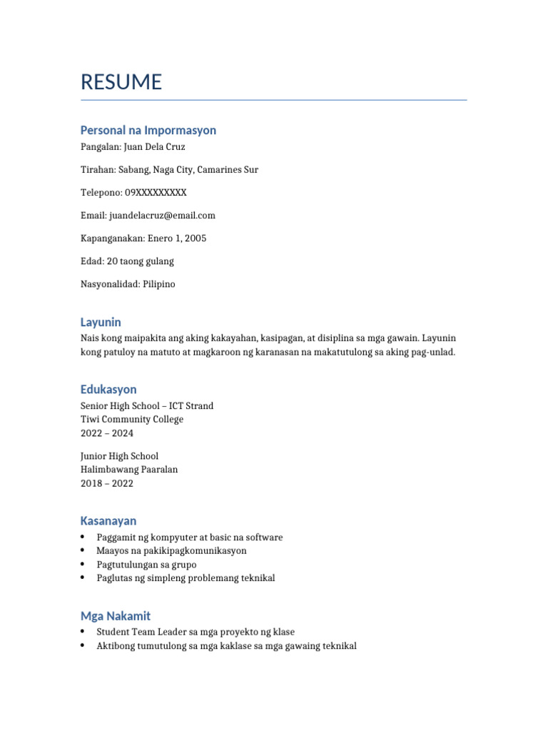 Sample Resume Filipino | PDF