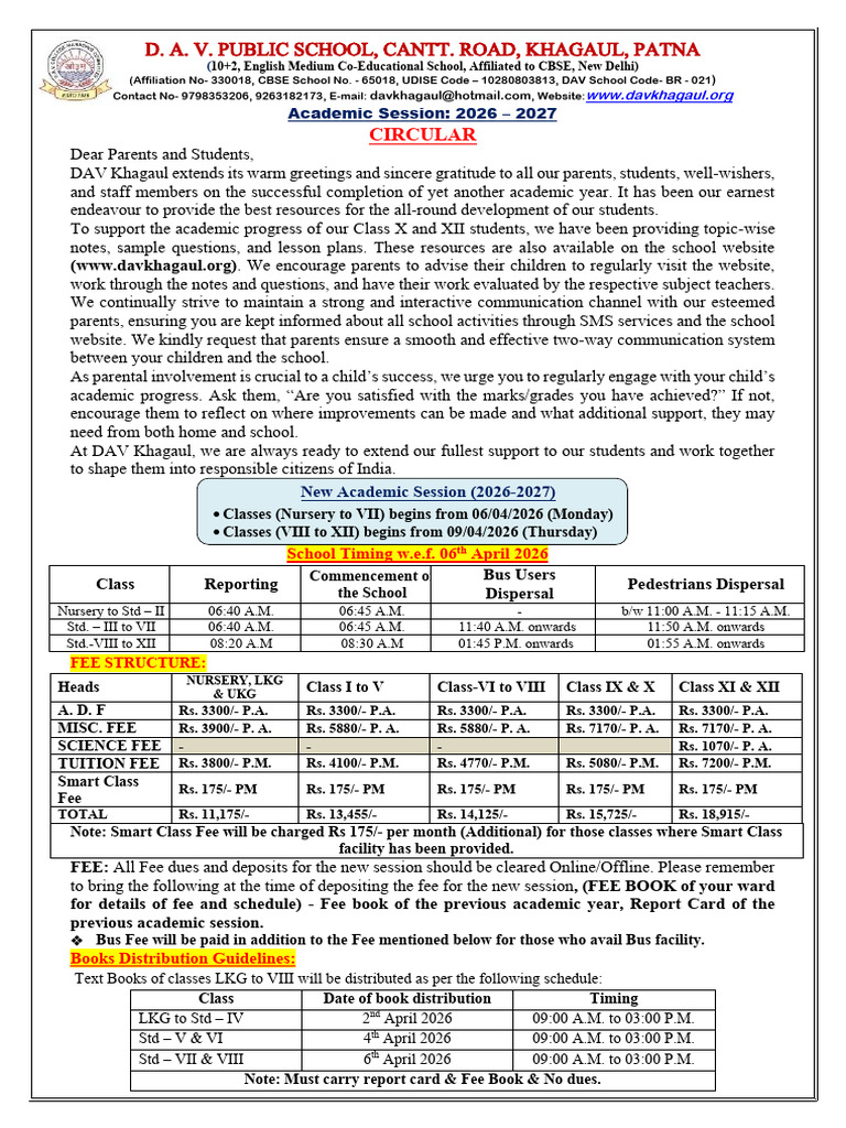 New Session Circular Session 2026-2027 | PDF
