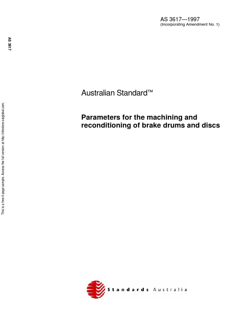 As 36171997 Parameters For The Machining and Reconditioning of Brake