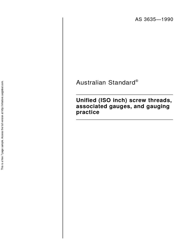As 3635-1990 Unified (ISO Inch) Screw Threads Associated Gauges and ...