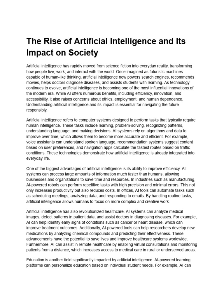 The Rise of Artificial Intelligence and Its Impact On Society | PDF
