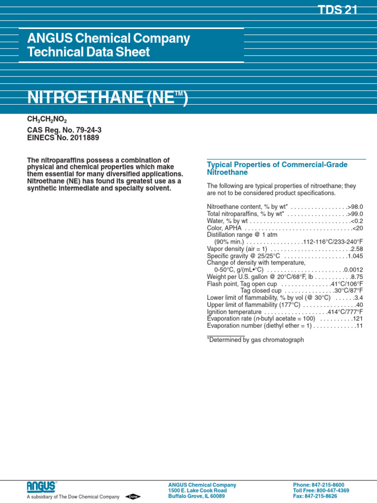 Nitroethane, Properties and Azeotropes | PDF | Chemistry | Chemical ...